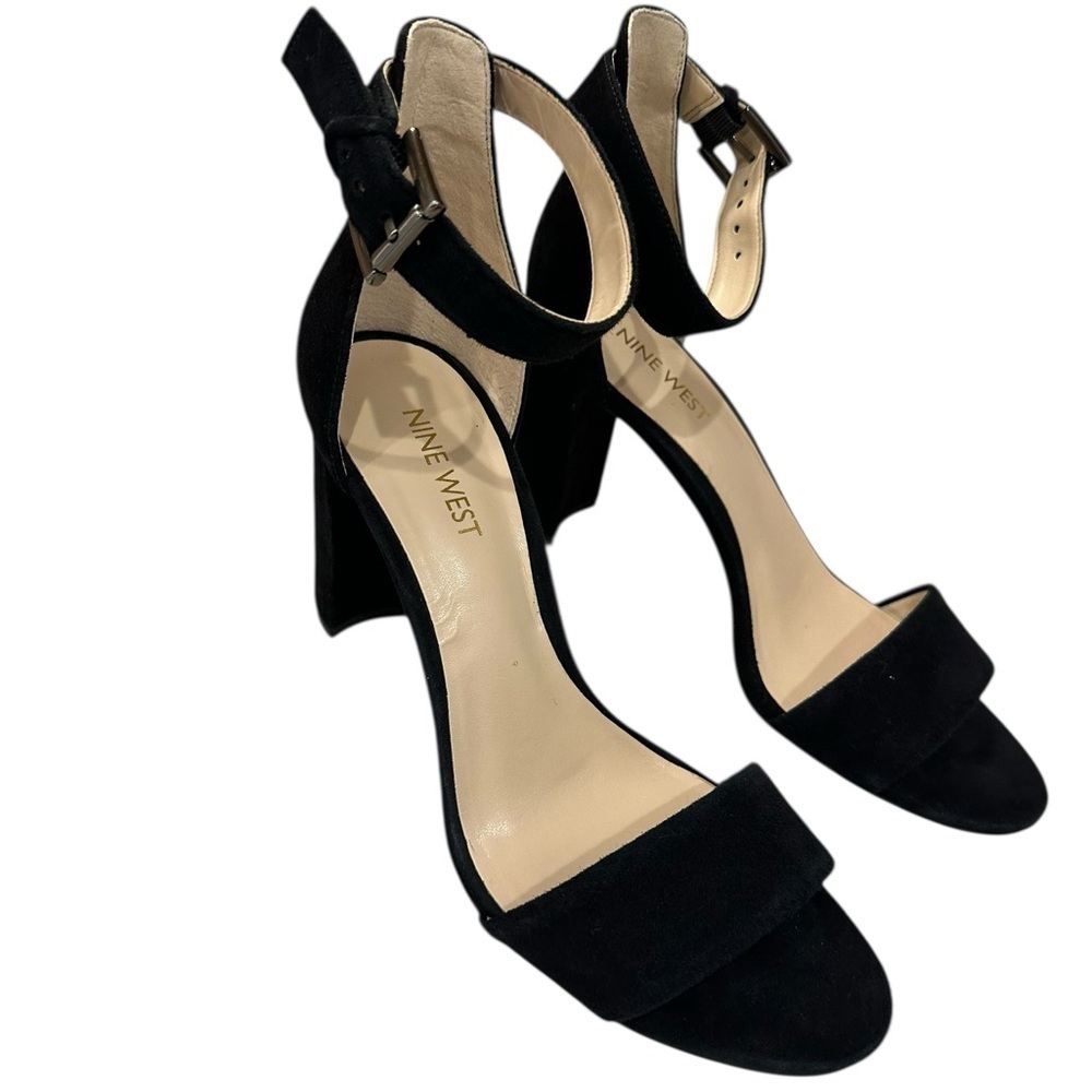 Nine West Nora Black Suede Sandals Heels Size 7